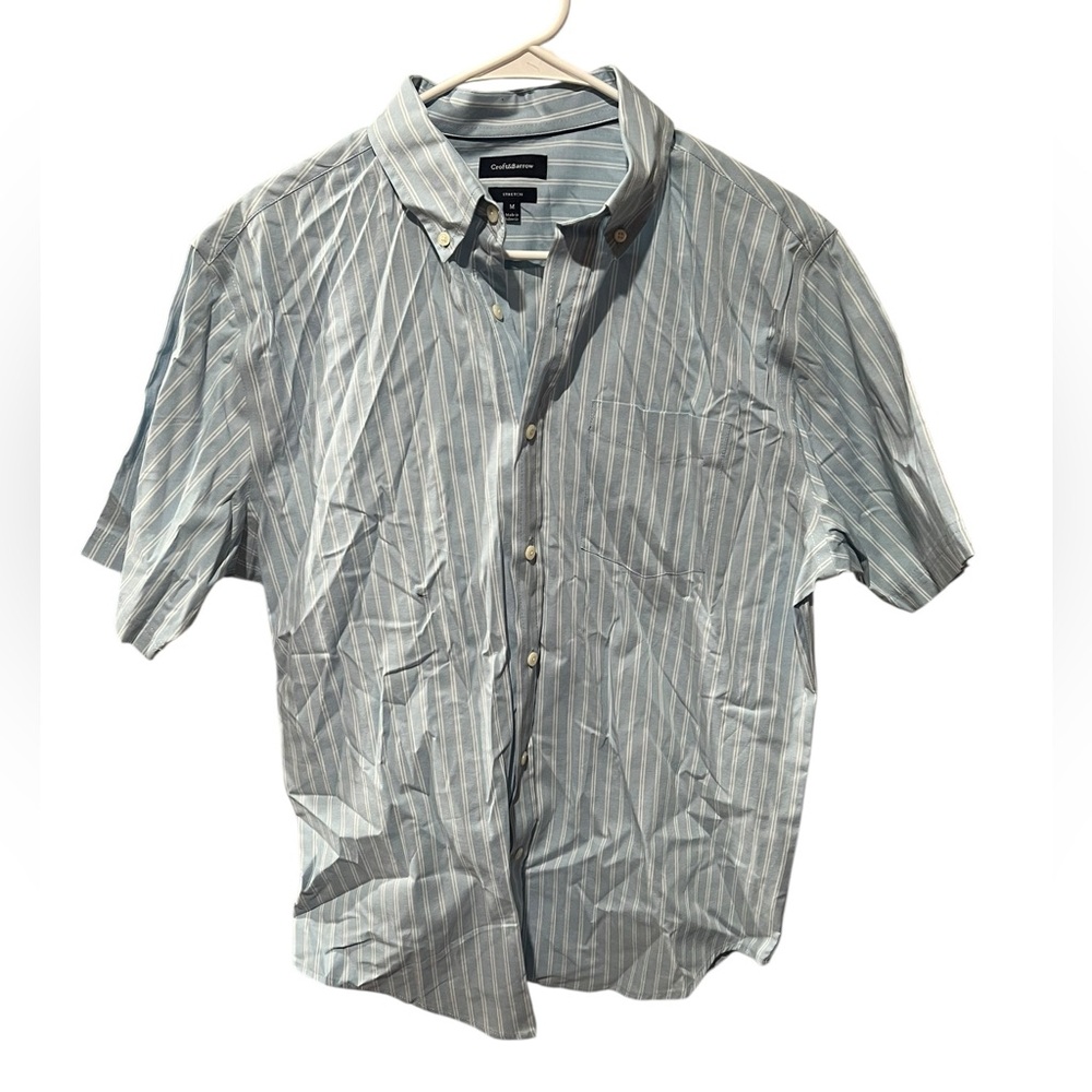 Croft & Barrow Men’s Short Sleeve Button Down Shirt Blue White Stripe Size M
